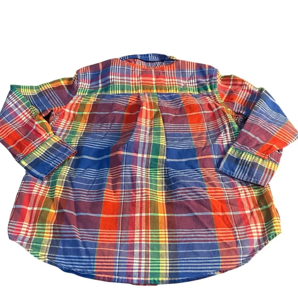 Ralph Lauren red blue plaid long sleeve button‎ up boys shirt SIZE 3T